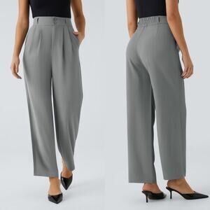 Halara High Waisted Button Zipper Side Pocket Shirred Straight Leg Work Pants XL